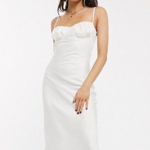 Beautiful White Midi Dress with Ruched Bustier